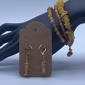 Yellow Agate Stone Tri Bracelet and Earrings